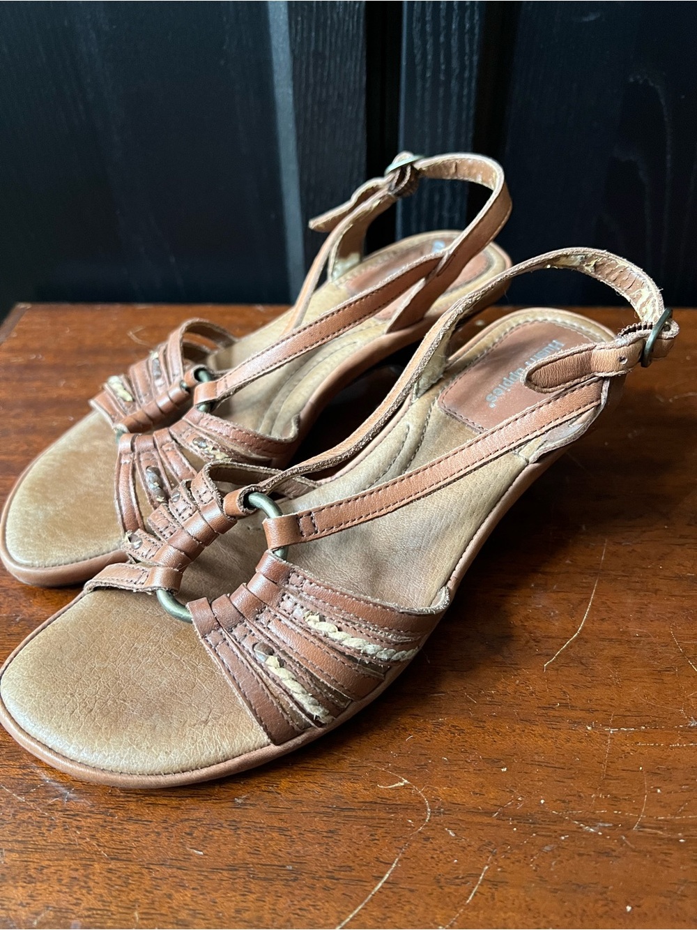 Hush puppies braided low heel sandals leather